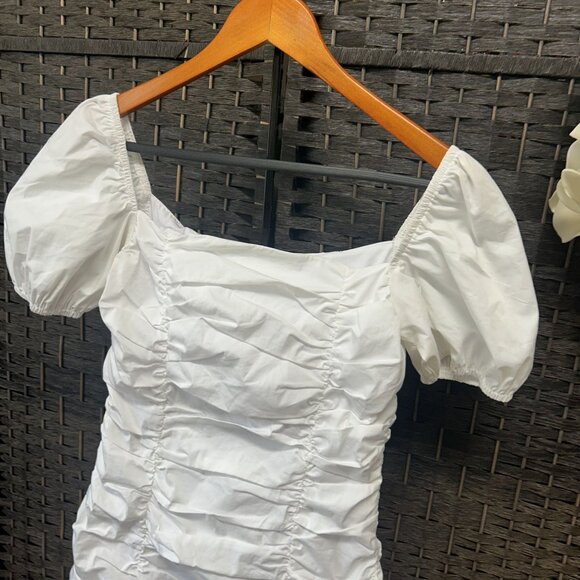 Superdown Revolve White Scratch Ruched Mini Dress Size Small - Picture 4 of 7